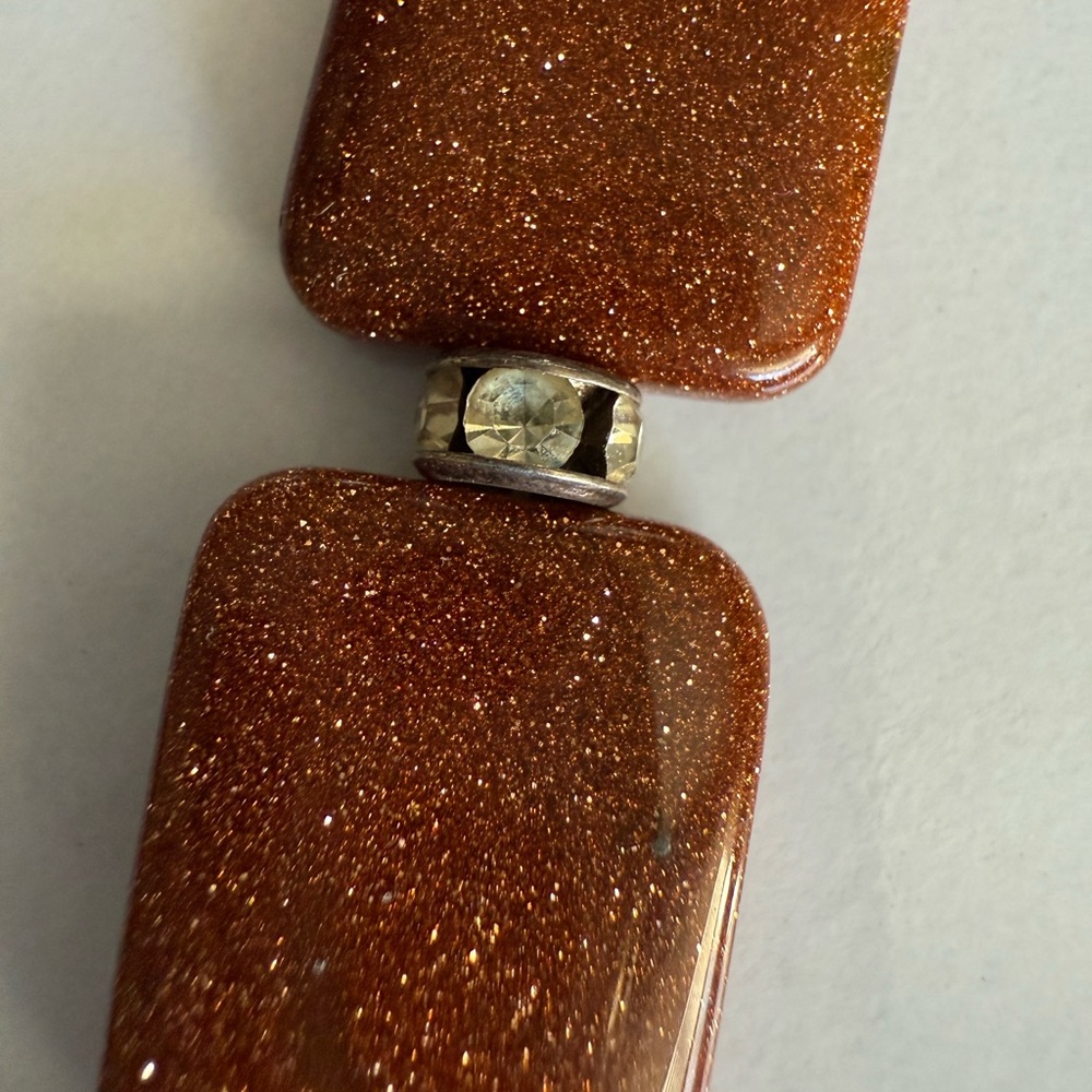 Sparkling Vintage Rectangular Goldstone Sterling … - image 5